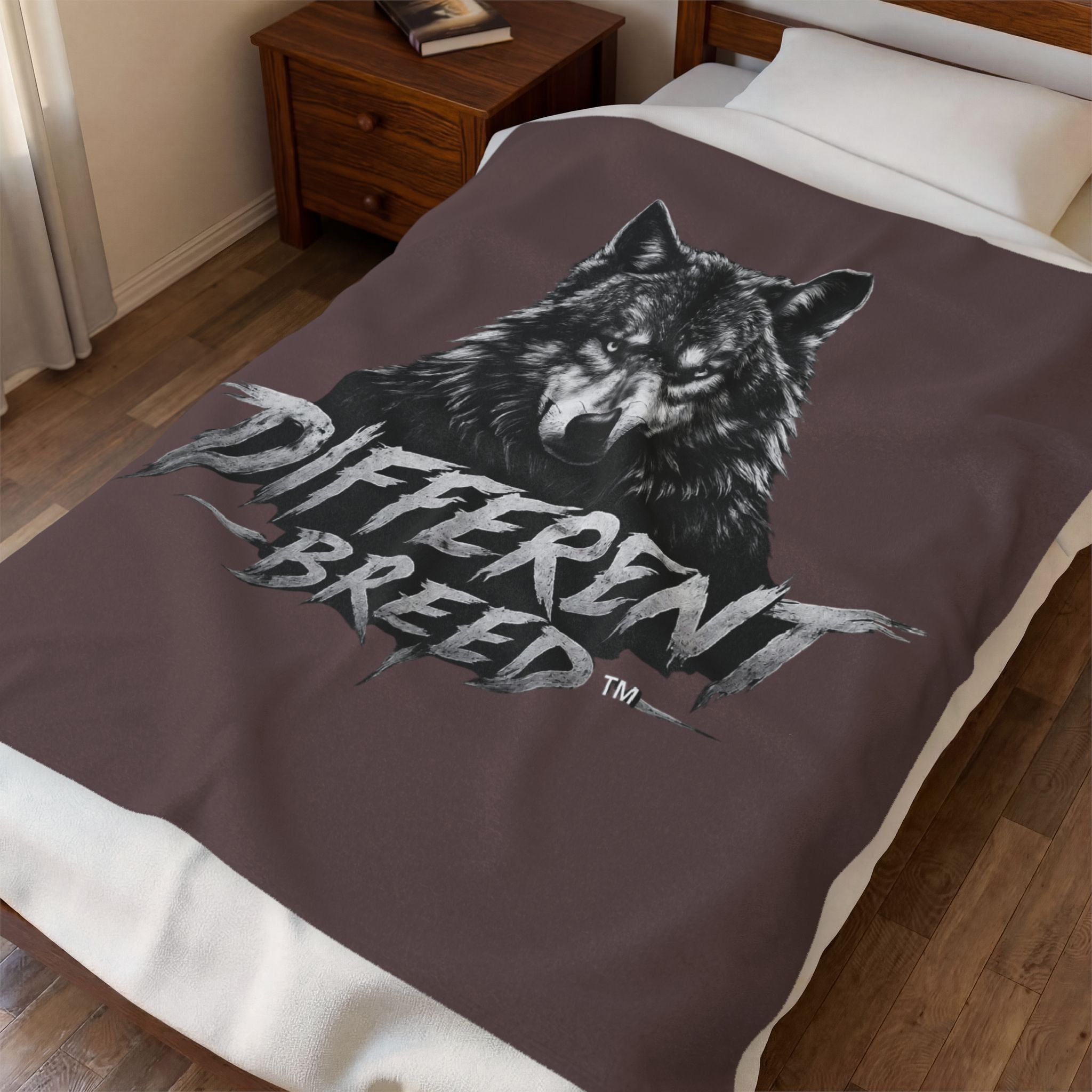 Wolf Graphic Plush Blanket — "Different Breed" Velveteen Throw for Outdoor & Couch